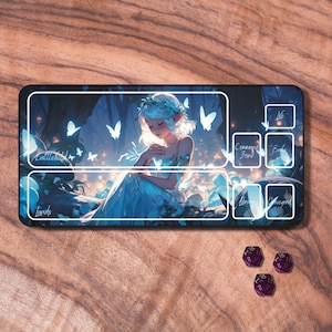 MTG Playmat With Zones, MTG Playmat Faerie Themed, Blue Trading Card Game Play Mat, Card Playmat, MTG Accessories, Gifts for Gamers