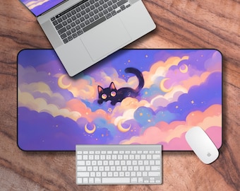 Alfombrilla de escritorio estética, alfombrilla de escritorio Lofi, alfombrilla de ratón para juegos con diseño de nube pastel, alfombrilla de escritorio morada, accesorios de escritorio para gamers, regalos para gamers