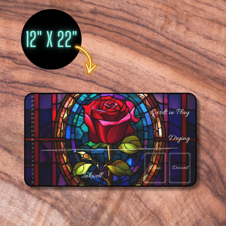 Lorcana Playmat with Zones, Beauty and the Beast themed Card Playmat, Unofficial Lorcana Playmat, Gifts for Gamers image 3