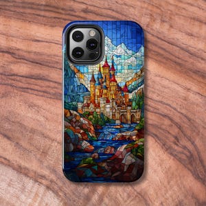 Coque de portable solide sur le thème du château, Coque rigide en vitrail pour iPhone ou Samsung, Cadeaux techniques uniques, Protecteur de téléphone portable Castlecore
