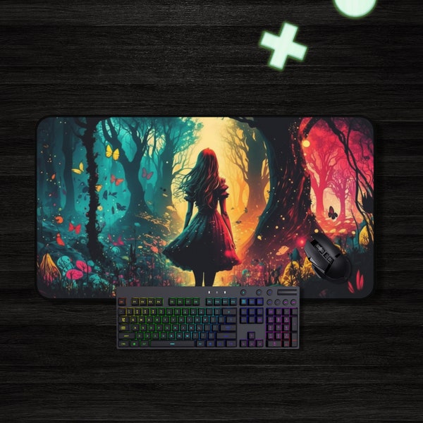 Fantasy Gaming Desk Mat, Alice in Wonderland Themed Large Mouse Pad, Keyboard Mat, Nerdy Gifts for Him, Kawaii Deskmat Cute
