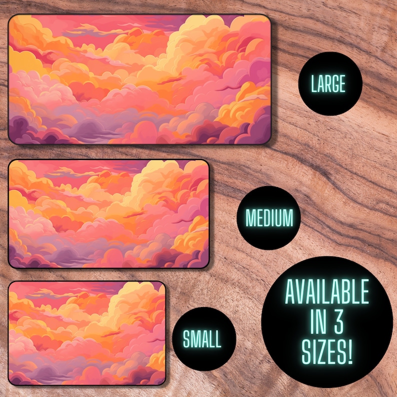 Puede incluir: Una ilustraci&oacute;n digital de un cielo de puesta de sol con nubes rosas, naranjas y amarillas. La imagen est&aacute; disponible en tres tama&ntilde;os: peque&ntilde;o, mediano y grande.