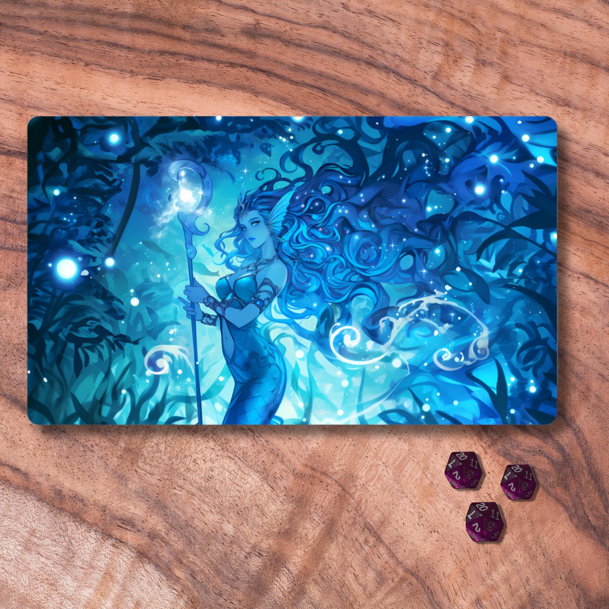 MTG Playmat Merfolk, Blue Mermaid Themed TCG Playmat, MTG Accessories, Trading Card Game Accessories, Gifts for Gamers