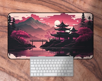 Tappetino da scrivania rosa per gaming, tappetino per mouse giapponese, tappetino da scrivania grande e carino, tappetino per tastiera kawaii