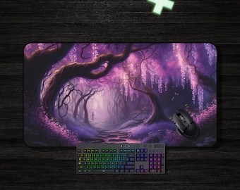 Tapete de mesa para jogos Purple Fantasy, tapete de rato grande com tema da natureza, tapete de teclado roxo, presente para jogadores, tapete de mesa XL