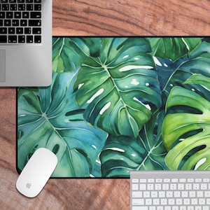 Green Plant Desk Mat, Monstera Mouse Pad, Plant Lover Keyboard Mat, Tropical Leaf Deskmat, Plant Lover Gift
