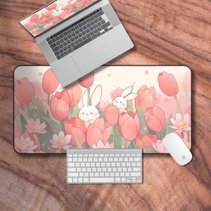 Pastel Lofi Desk Mat, Pink Kawaii Gaming Mouse Pad, Cozy Gamer Girl Desk Accessories, Gifts For Gamers