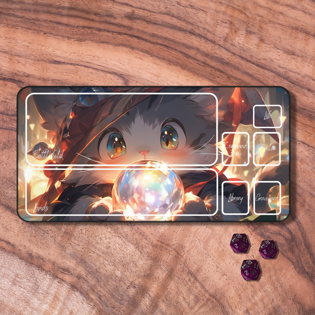 MTG Playmat, Anime Cat Themed MTG Playmat With Zones, Trading Card Game