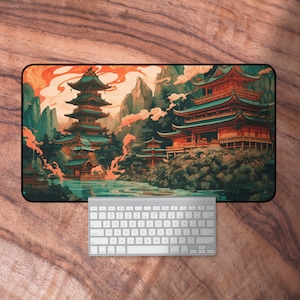 Schreibtischmatte Grün, Gaming Mauspad im Japan-Stil, Schreibtischmatte XXL