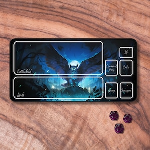 Tapete de jogo MTG com zonas, tapete de jogo MTG com tema de coruja noturna, tapete de jogo TCG com tema de floresta e bosque, presentes para jogadores
