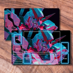 Playmat Compatible with Gundam TCG, Unofficial Gundam Playmat, Red and Blue Mecha Robot Themed TCG Playmat, Gifts for Gamers