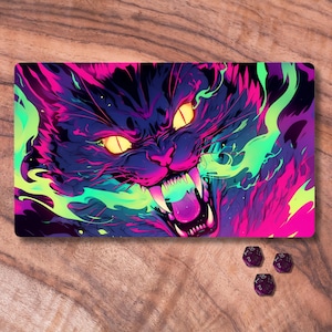 Tapis de jeu MTG, tapis de jeu TCG sur le thème des chats néon, tapis de jeu MTG non officiel, accessoires de jeux de cartes à collectionner, cadeaux sympas pour les joueurs