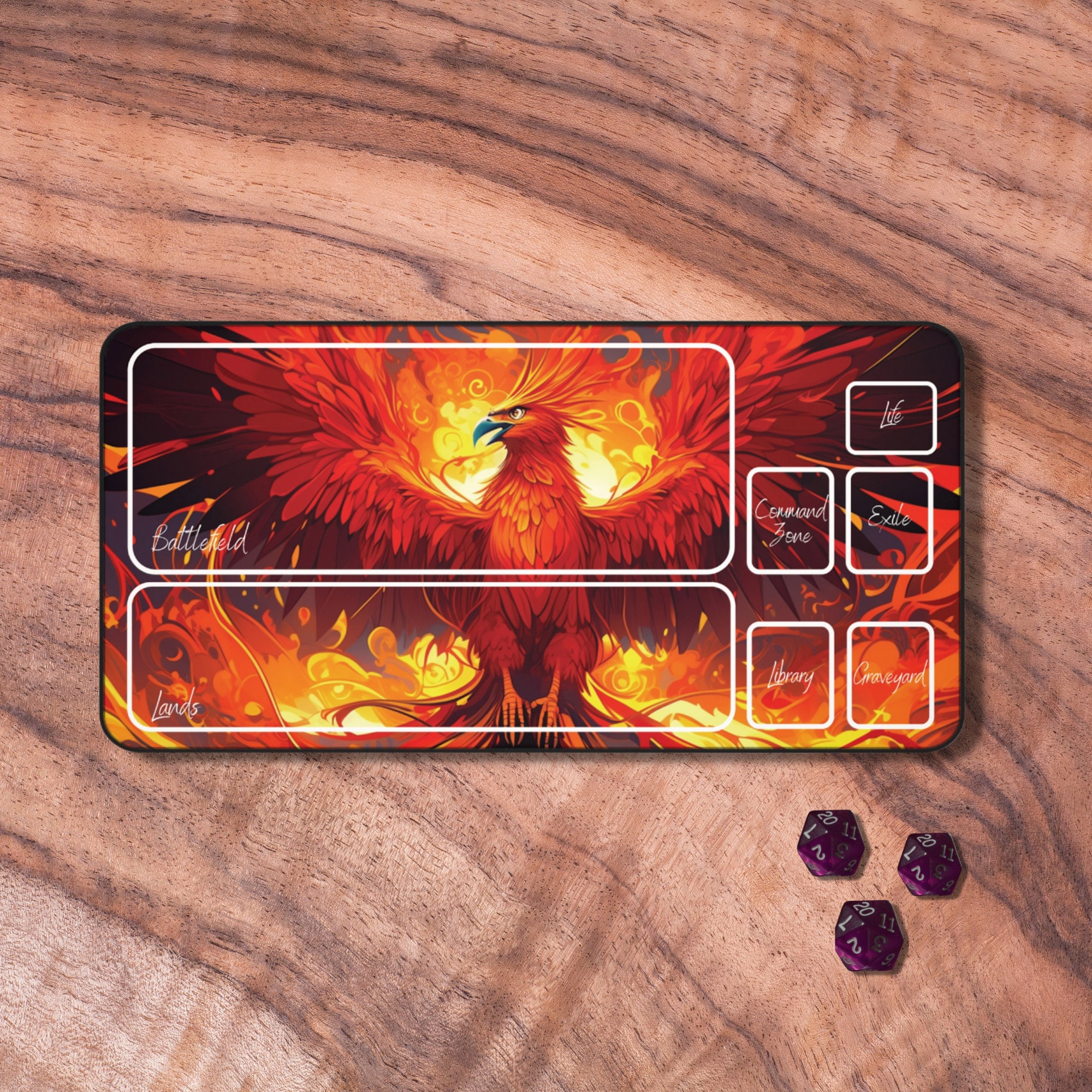 MTGプレイマット フェニックス、ゾーン付きMTGプレイマット、赤い