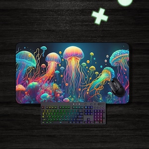 Schreibtischunterlage Qualle, Gaming Mauspad, großes Mauspad, XL Mauspad, Mauspad Gaming, Natur Mauspad, Nerdy Geschenk für ihn, Schreibtischmatte XXL