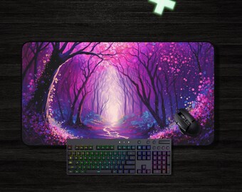 Tapete de mesa para jogos Purple Fantasy, tapete de rato grande com tema da natureza, tapete para teclado, presente para jogadores, tapete de mesa roxo tamanho XL