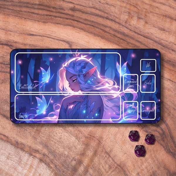 MTG Playmat with Zones, Fairy Themed MTG Playmat, Purple Card Playmat, Gifts for Gamers