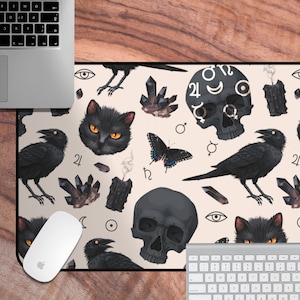 Desk Mat Halloween, Grey Witchy Desk Mat, Gothic Laptop Mat, Giant Witchcraft Desk Protector, Dark Academia Desk Decor, Witchy Gifts