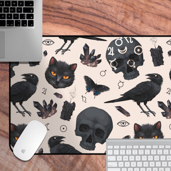 Desk Mat Halloween, Grey Witchy Desk Mat, Gothic Laptop Mat, Giant Witchcraft Desk Protector, Dark Academia Desk Decor, Witchy Gifts