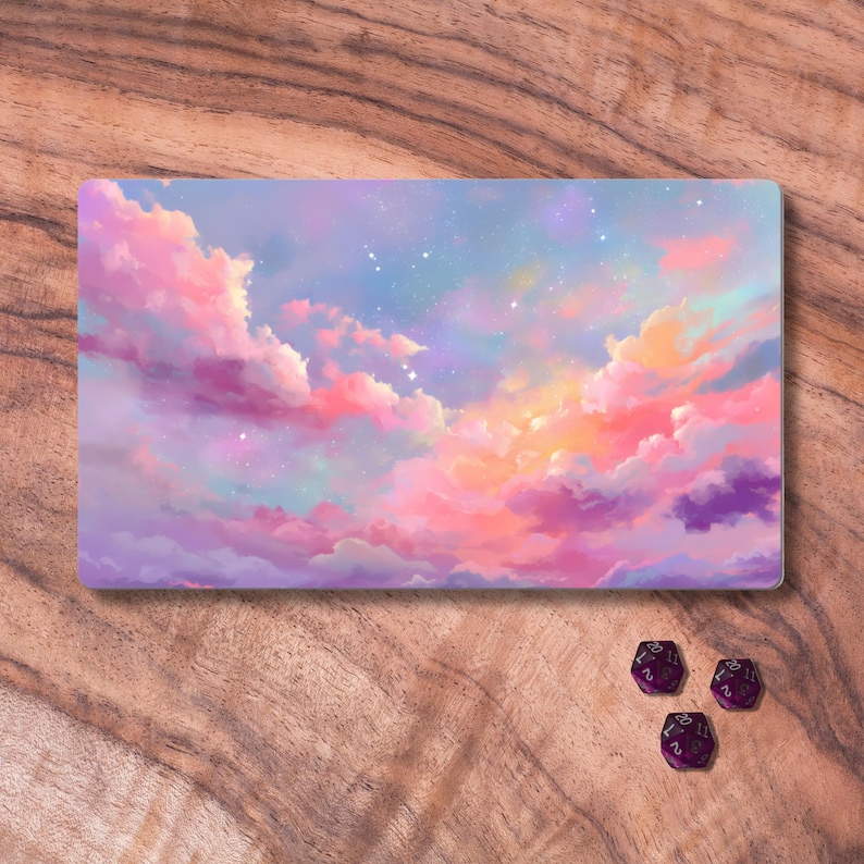 MTG Playmat Anime, MTG Playmat Pastel Sky, Pink Sky Trading Card Game Playmat, MTG Accessoires, gemütliche Gamer Geschenke Bild 1