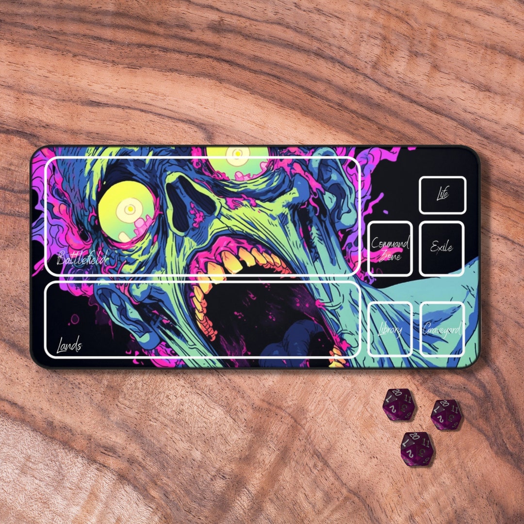 MTG Playmat With Zones, Zombie Themed MTG Playmat, Blue Trading Card