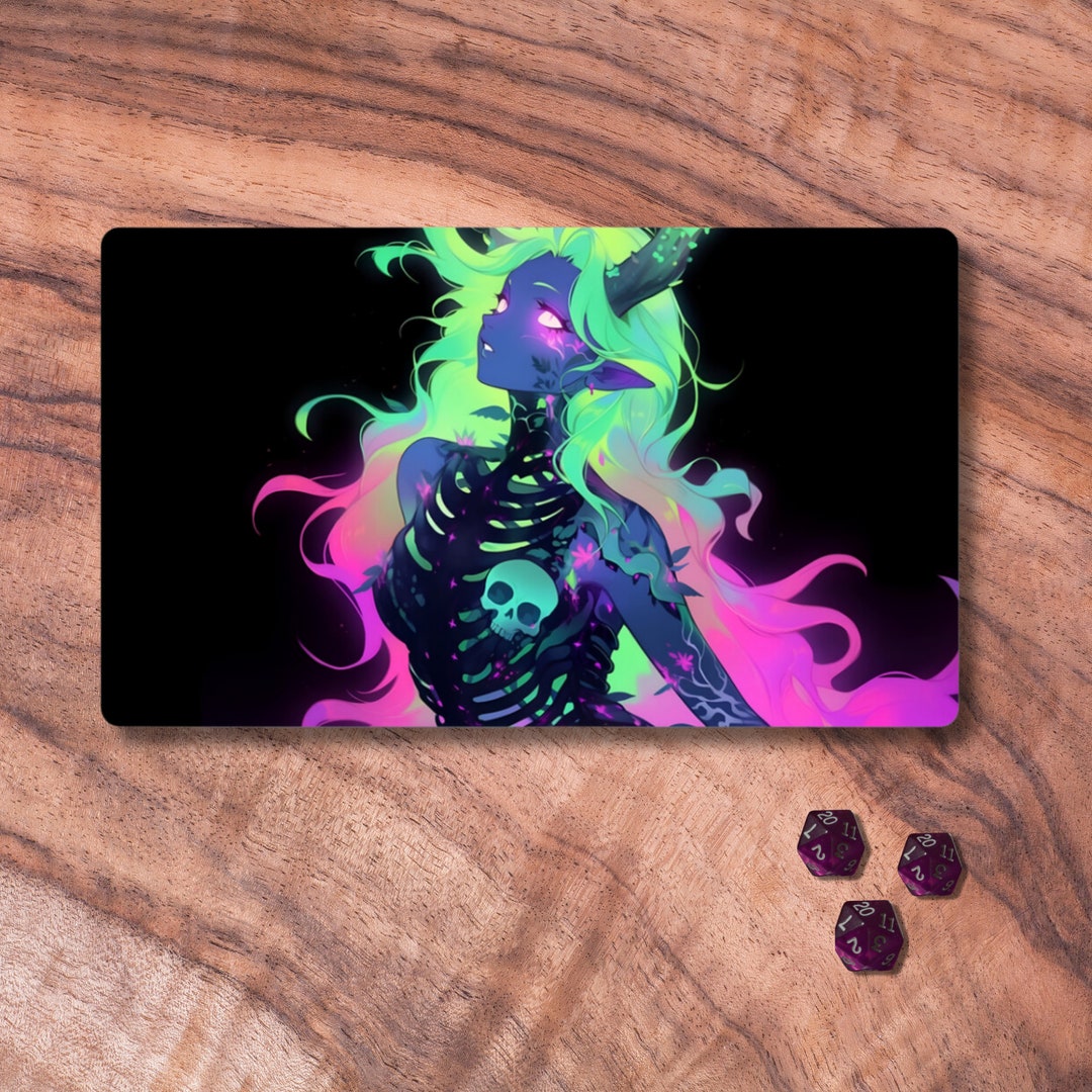 MTG Playmat With Zones or Without Zones, Neon Necromancer Card