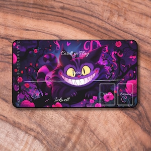Tapis de jeu Lorcana avec zones, tapis de jeu JCC sur le thème du chat du Cheshire, tapis de jeu non officiel Lorcana, cadeaux pour les joueurs