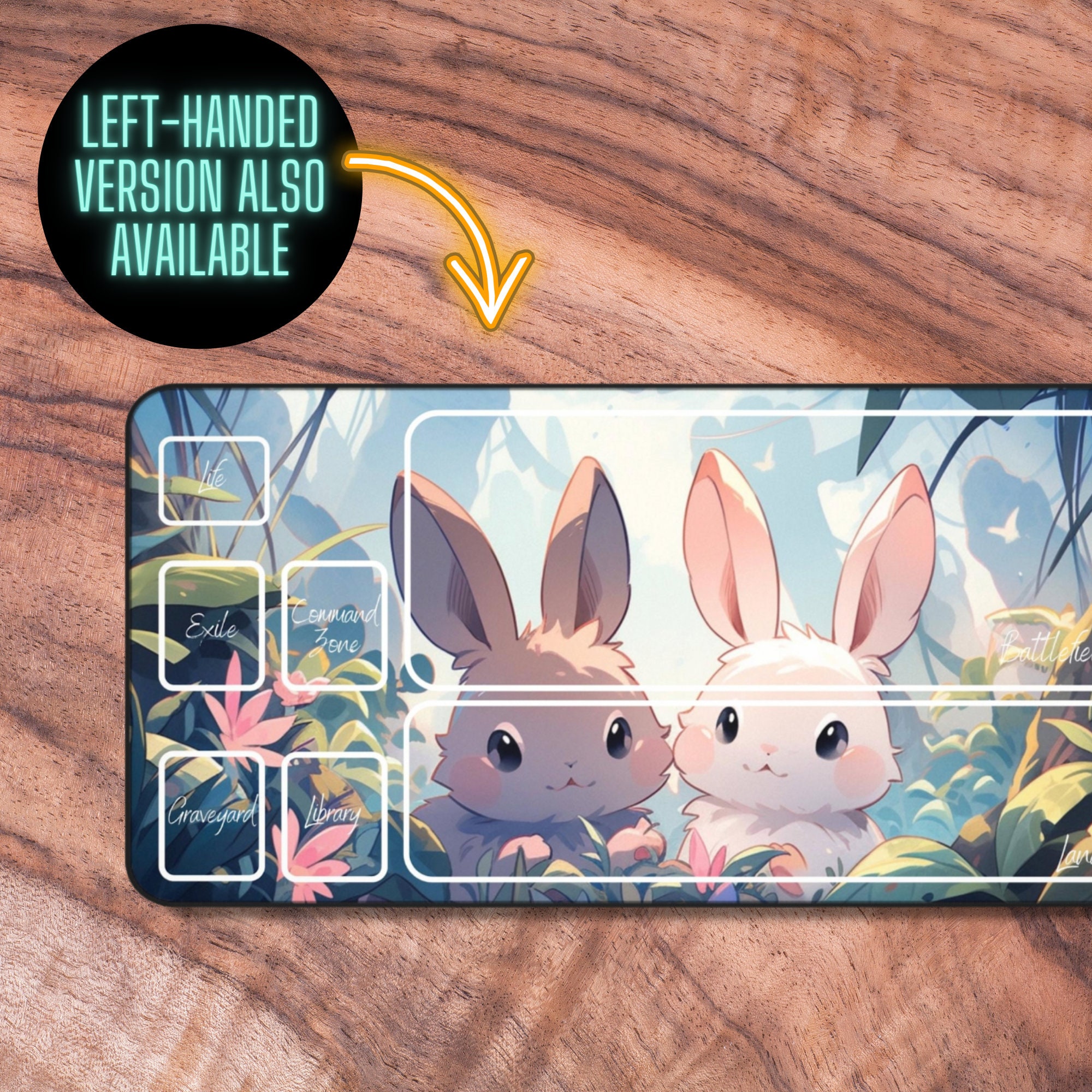 MTG Playmat Cute, Kawaii MTG Playmat With Zones, Bunny Themed