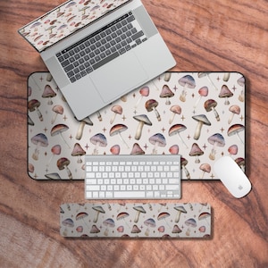 Cottagecore Mushroom Desk Mat, Keyboard Wrist Rest, Vintage Mushroom Mouse Pad, Matching Desk Accessories Set, Mushroom Lover Gift