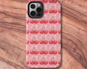 Kirschrote robuste Handyhülle, süßes rosa Handy-Abdeckung, kokettes Handyzubehör, Tech-Geschenk für sie, Hartschalen-Abdeckung für iPhone oder Samsung