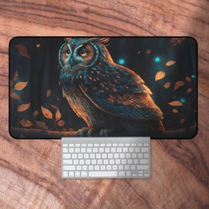 Eule Schreibtischmatte, Enchanted Forest Maus Pad, Dark Academia Schreibtischzubehör, Neopren Spielmatte, Geschenk für Eulen Liebhaber