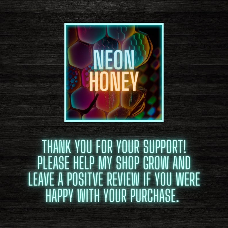May include: A neon sign with the text "NEON HONEY" in a yellow font on a background of colorful abstract shapes.
