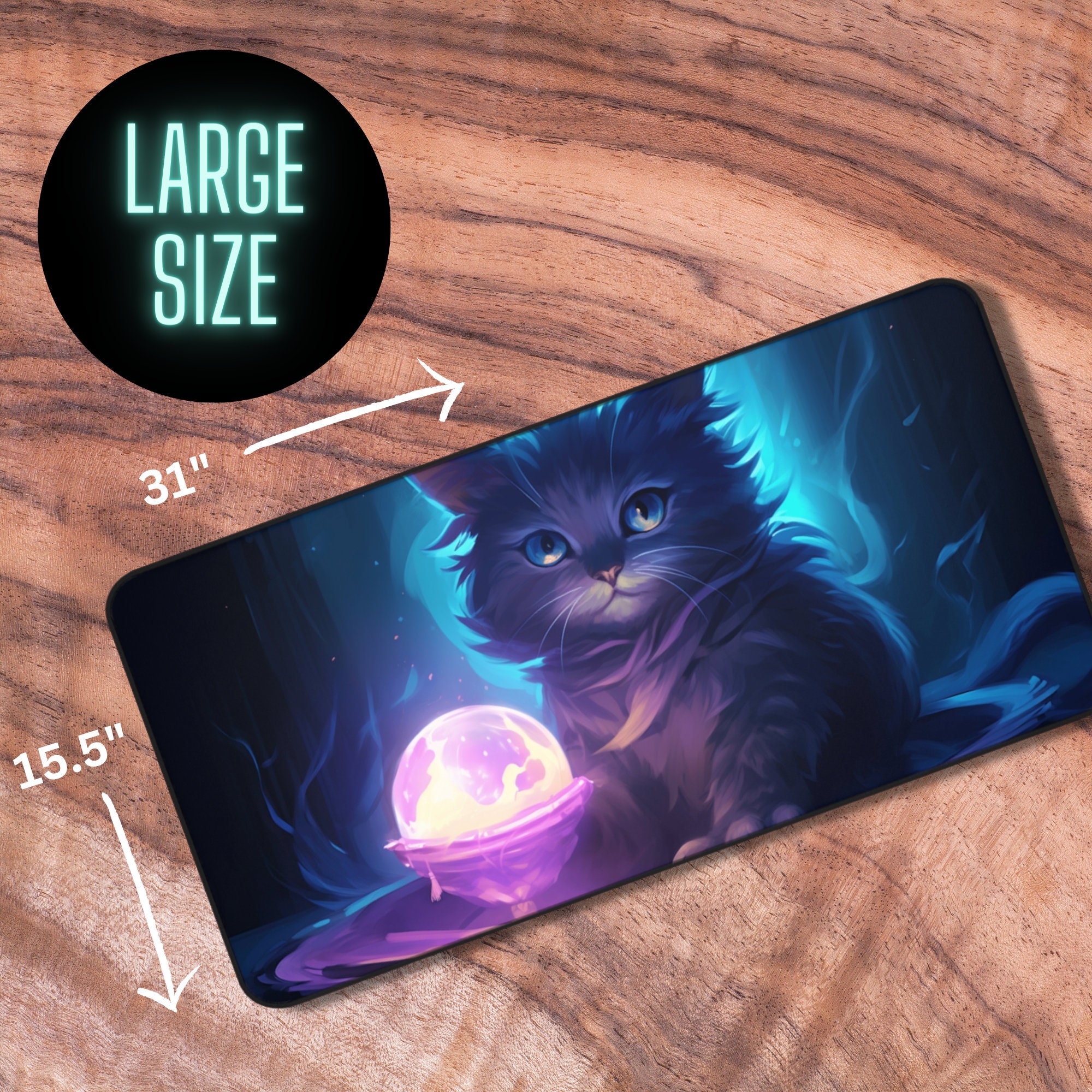 MTGプレイマット 猫、ゾーン付きブルーMTGプレイマット 
