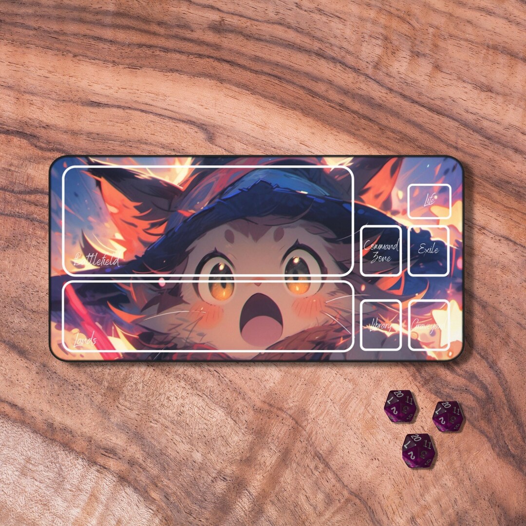 MTG Playmat Cat, MTG Playmat With Zones, Neoprene Gaming Mat, Trading