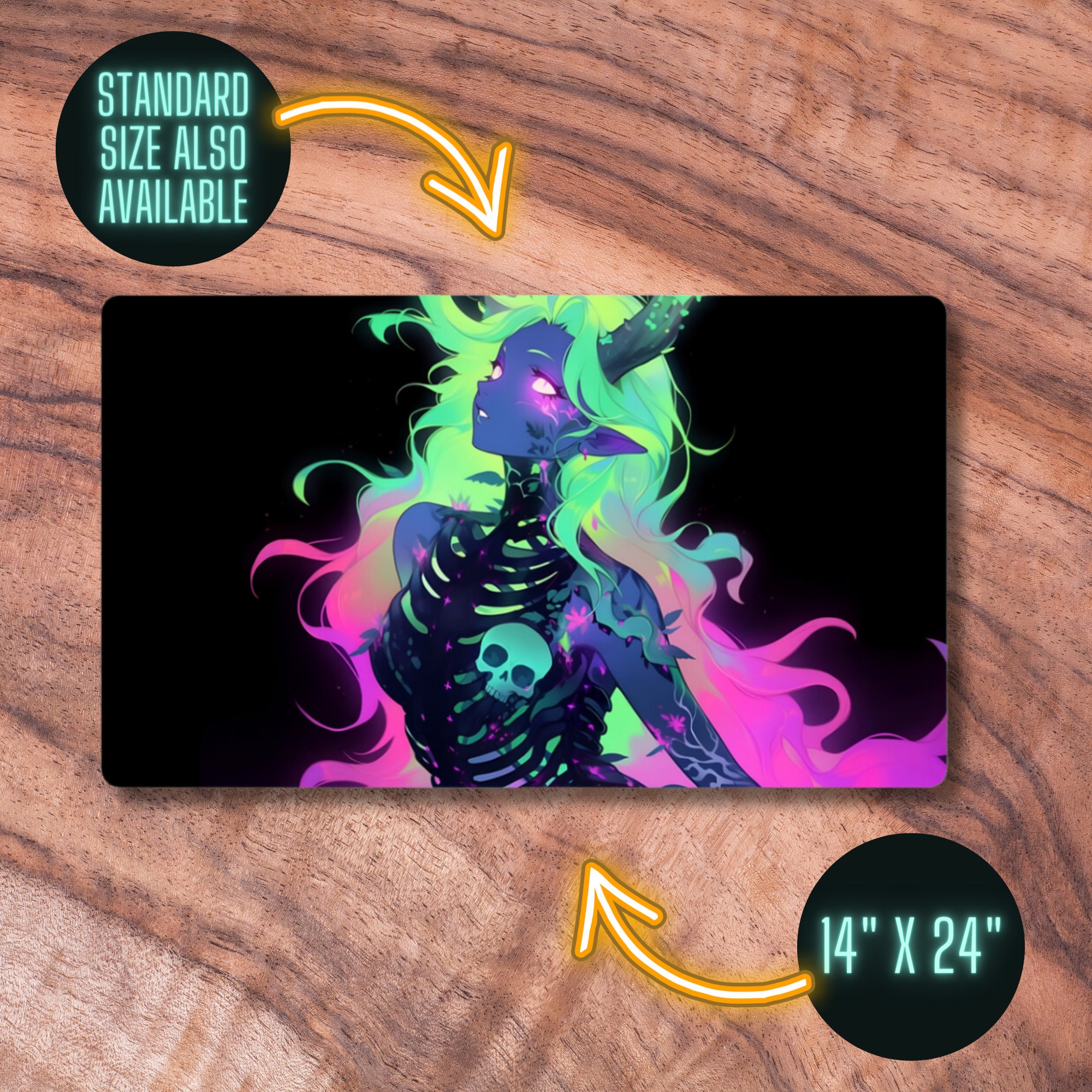 MTG Playmat With Zones or Without Zones, Neon Necromancer Card