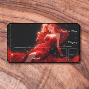 Lorcana Playmat with Zones, Red Diva Themed Card Playmat, Unofficial Lorcana Playmat, Gifts for Gamers