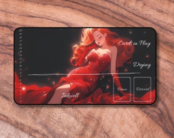 Lorcana Playmat with Zones, Red Diva Themed Card Playmat, Unofficial Lorcana Playmat, Gifts for Gamers