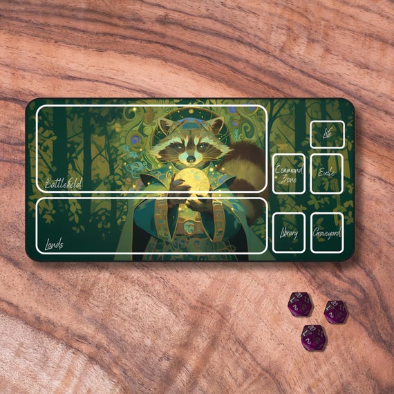 MTG Playmat With Zones,raccoon Sorcerer Themed TCG Playmat
