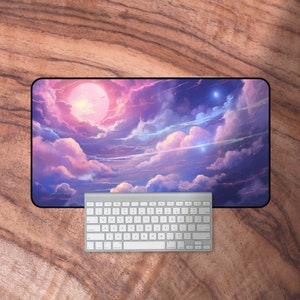 Tappetino da scrivania viola carino, tappetino da scrivania da gioco pastello, tappetino per mouse kawaii, regali per ragazze gamer, tappetino per tastiera cielo notturno, tappetino da gioco in neoprene