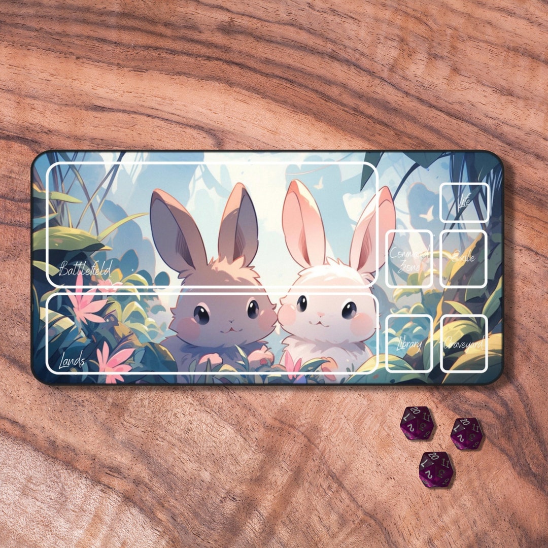 MTG Playmat Cute, Kawaii MTG Playmat With Zones, Bunny Themed