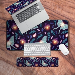 Schreibtischmatte, Schreibtischmatte Witchy, Tastatur Handgelenkauflage, Mauspad Ästhetisch, Motten Themed Schreibtischmatte, Dunkle Cottagecore Laptop Matte, Hübsches Schreibtischzubehör