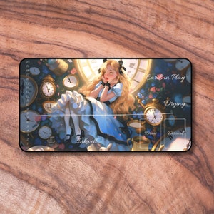 Tapis de jeu Lorcana avec zones, tapis de jeu sur le thème d'Alice au pays des merveilles, tapis de jeu non officiel Lorcana, cadeaux pour les joueurs