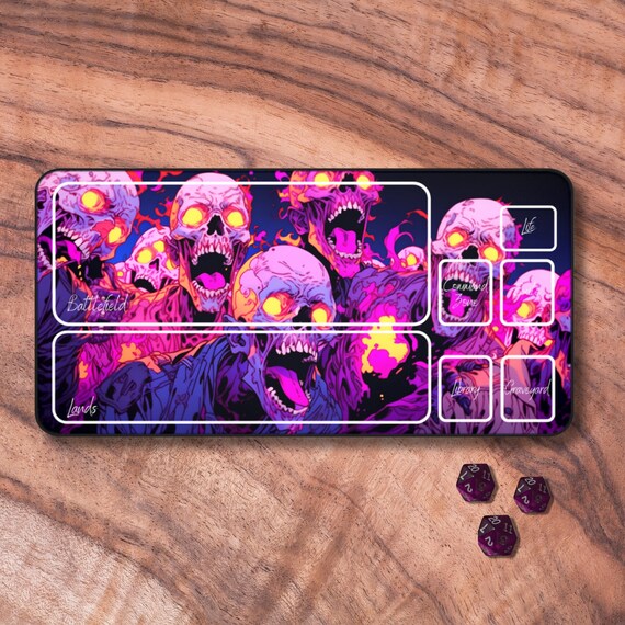 MTG Playmat Zombie, MTG Playmat With Zones, Neon Pink Card Playmat