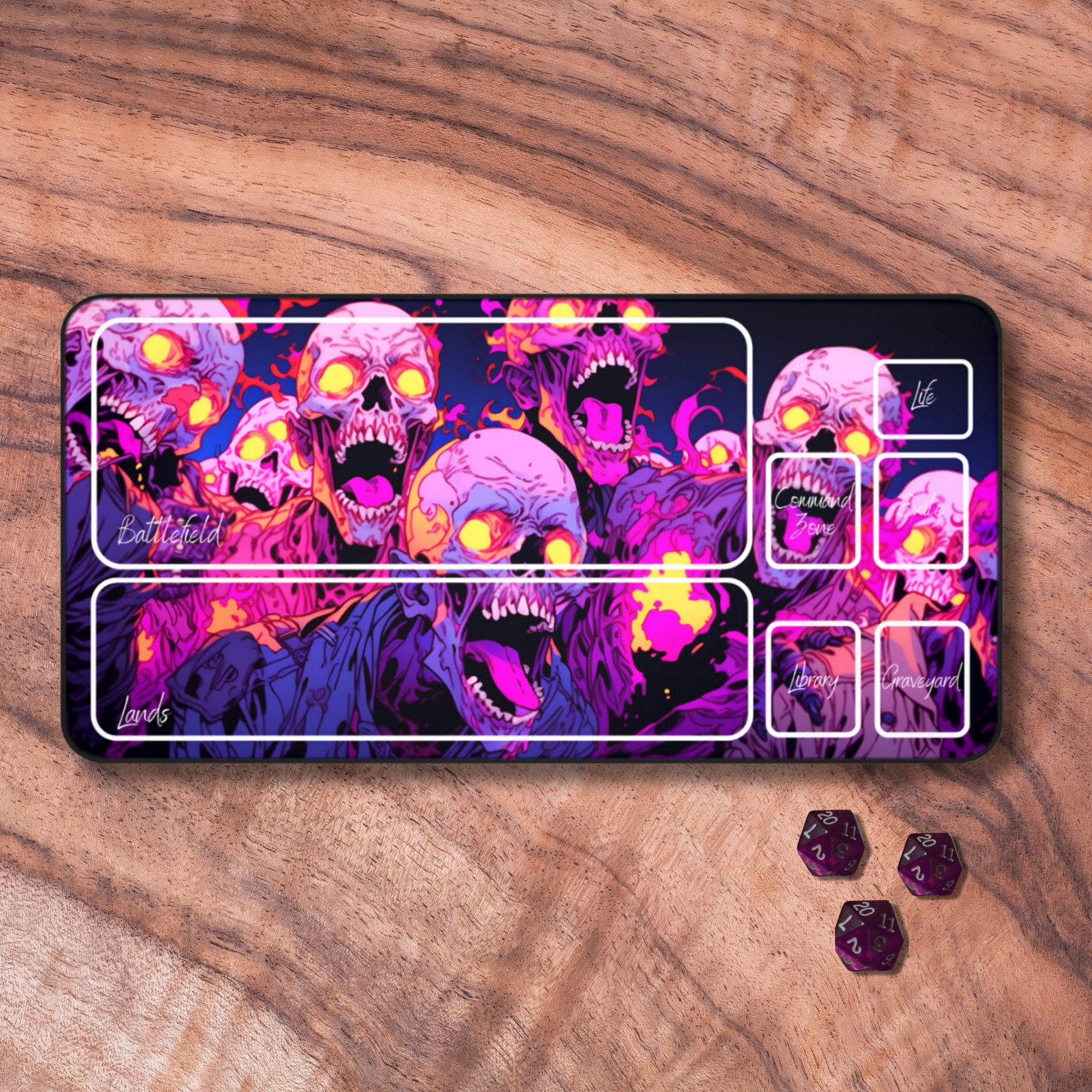 MTG Playmat Zombie, MTG Playmat With Zones, Neon Pink Card Playmat
