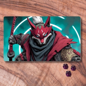 Tapete de jogo MTG, tapete de jogo MTG com tema Kitsune Samurai disponível com ou sem zonas, tapete de jogo TCG Anime, presentes para jogadores