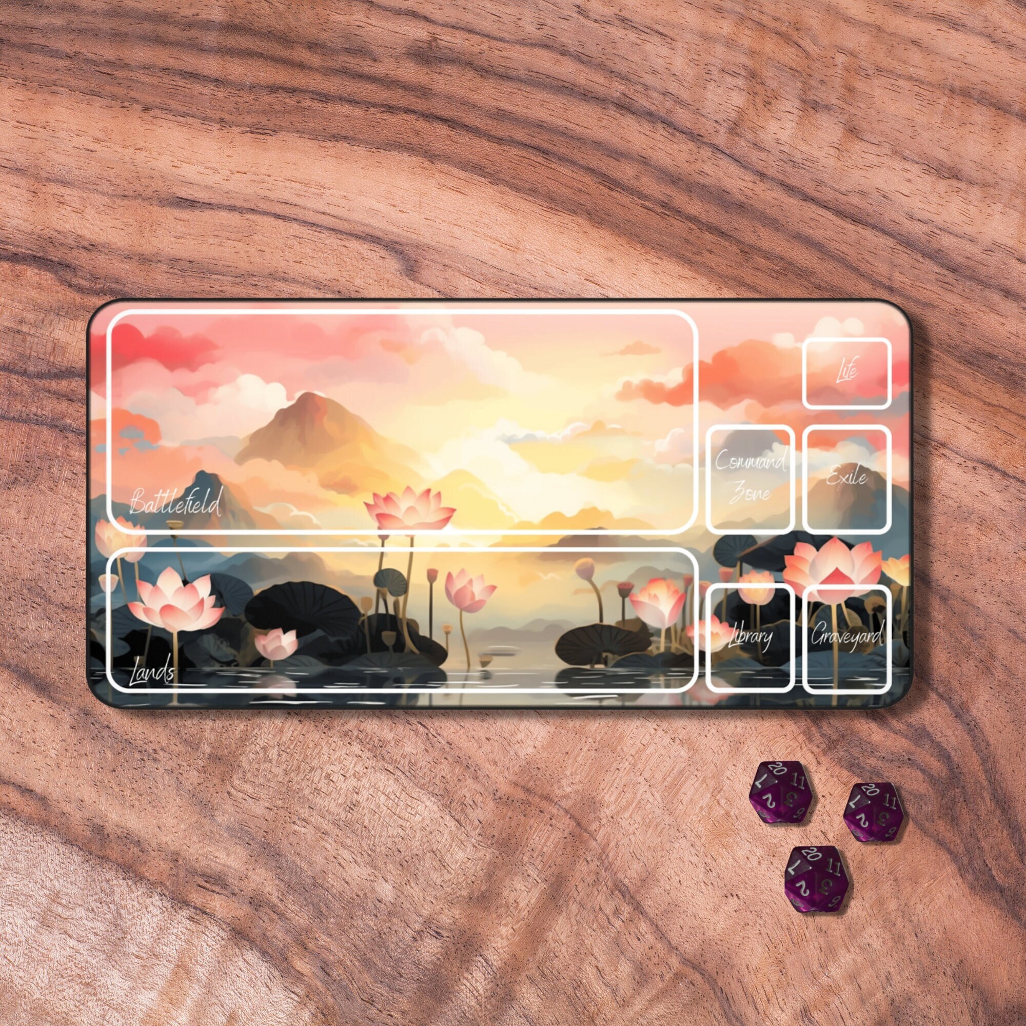 MTG Playmat with Zones, MTG Playmat Commander, Cute Trading Card Game Playmat, MTG Accessories, Gifts for Gamers