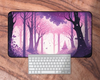 Rosa Kawaii Schreibtischmatte, Verzauberte Wald Schreibtischmatte, süße rosa Tastaturmatte, übergroße niedliche Schreibtischmatte, Kawaii Geschenke für Sie