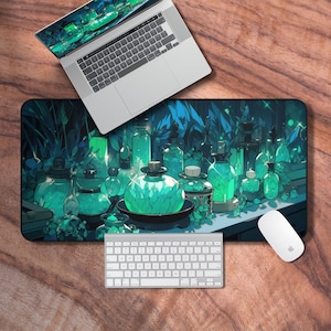 Lofi Desk Mat, Deskpad Green, Desk Mat Dark Academia, Witchy Laptop Mat, Dark Academia Desk Accessories, Green Office Decor