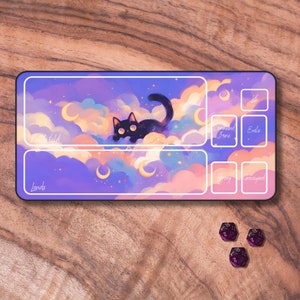 Tapete de jogo MTG Cat, Tapete de jogo TCG roxo fofo, Tapete de jogo MTG com zonas, Presentes para garotas gamers