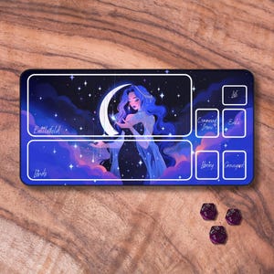 Tapis de jeu MTG avec zones, tapis de jeu TCG sur le thème de la déesse de la lune, tapis de jeu MTG non officiel, accessoires de jeux de cartes à collectionner, cadeaux pour les joueurs