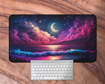 Tappetino da scrivania carino, tappetino da gaming a tema luna, tappetino per mouse grande a tema celeste, tappetino per tastiera viola, regalo per giocatori